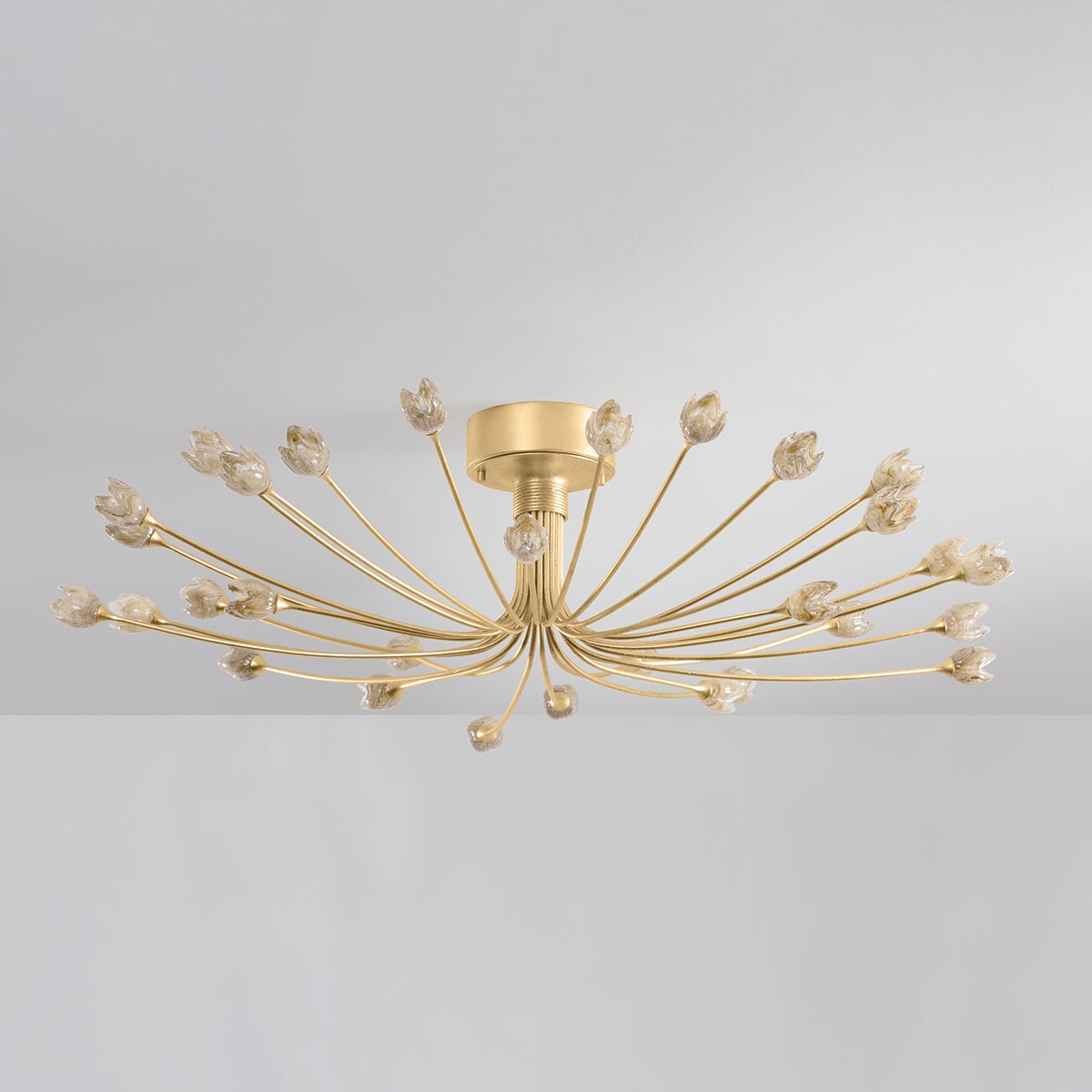 Falkirk 30-Light Semi Flush Mount - Vintage Gold Leaf with Dimmable Champagne Glass Shades