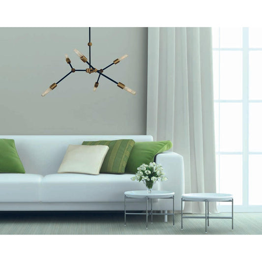 6-Light Antique Brass/Matte Black Accents Kinetic Dining Chandelier - 5630 AB/MBLACK by Framburg