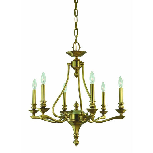 6-Light Brushed Brass Fin De Siecle Dining Chandelier - 5956 BR by Framburg