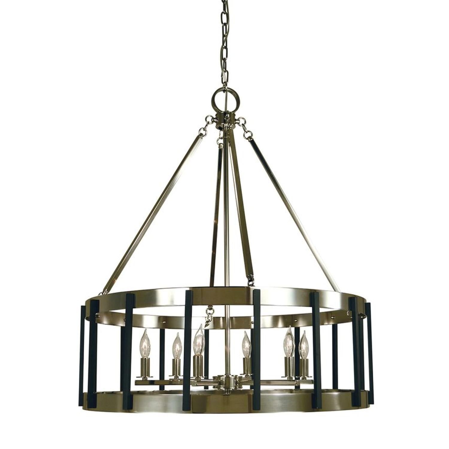 6-Light Polished Nickel/Matte Black Pantheon Pendant - 4668 PN/MBLACK by Framburg