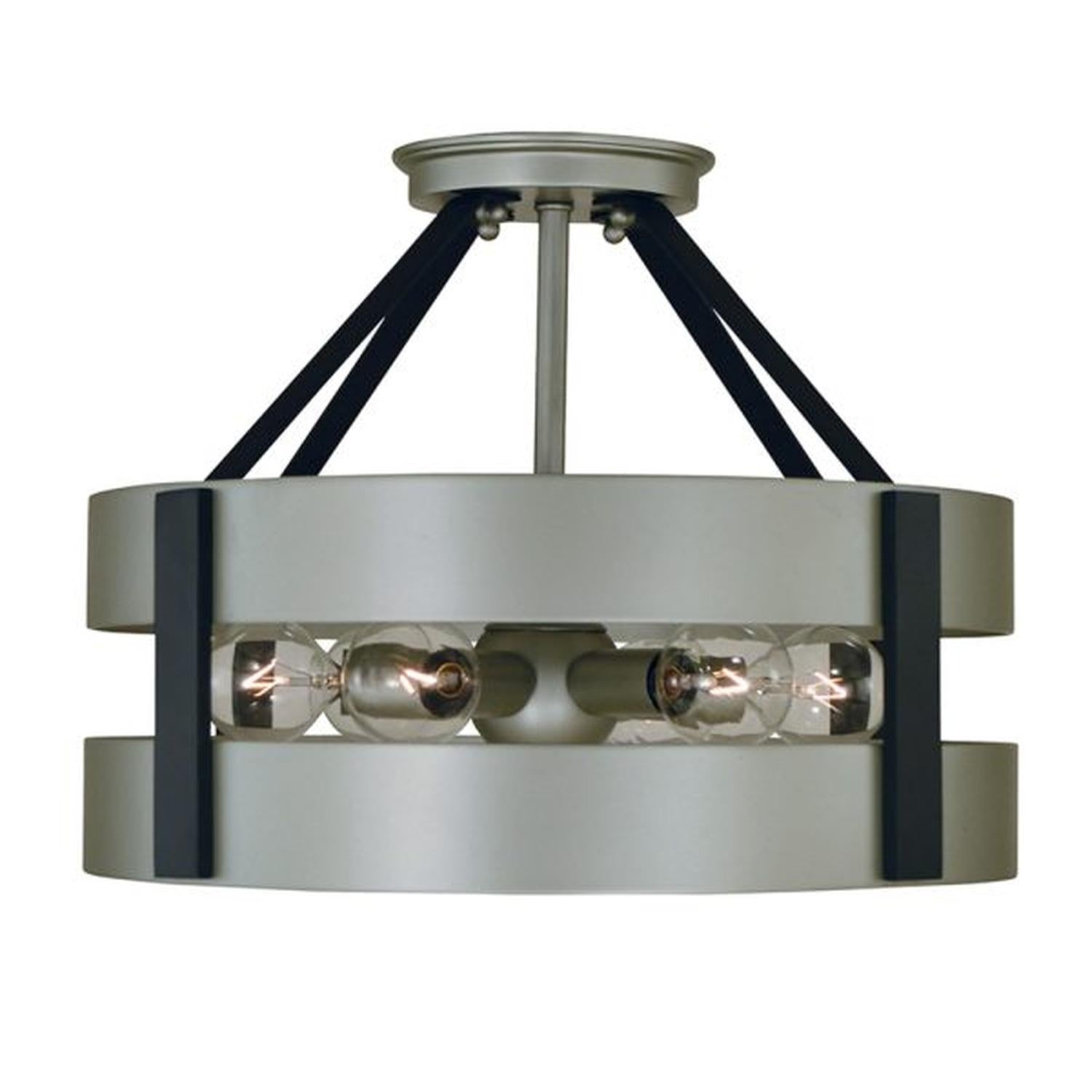 6-Light Satin Pewter/Matte Black Orion Flush / Semi-Flush Chandelier - 5382 SP/MBLACK by Framburg