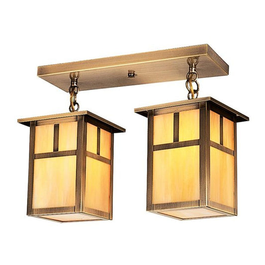6″ Mission 2 Light Ceiling Mount With T-Bar Overlay - MCM-6/2TGW-AB - Antique Brass by Arroyo Craftsman