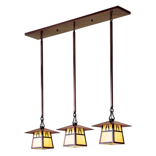 8″ Carmel 3 Light In-Line Chandelier With Bungalow Overlay - CICH-8/3BGW-AC - Antique Copper by Arroyo Craftsman