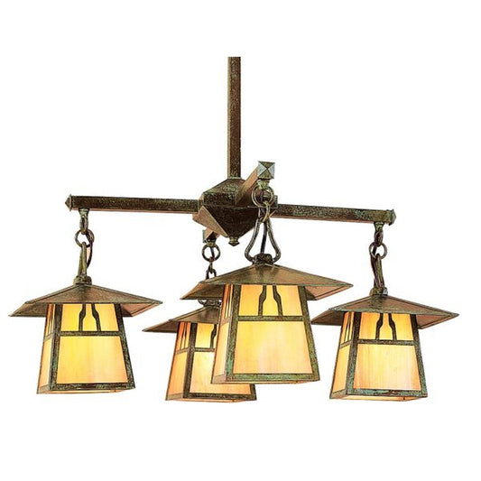8″ Carmel 4 Light Chandelier With Bungalow Overlay - CCH-8/4BGW-VP - Verdigris Patina by Arroyo Craftsman