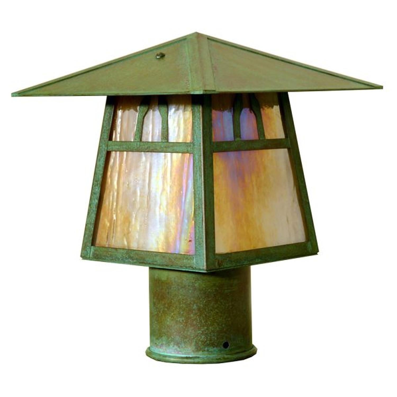 8″ Carmel Post Mount With Bungalow Overlay - CP-8BGW-VP - Verdigris Patina by Arroyo Craftsman