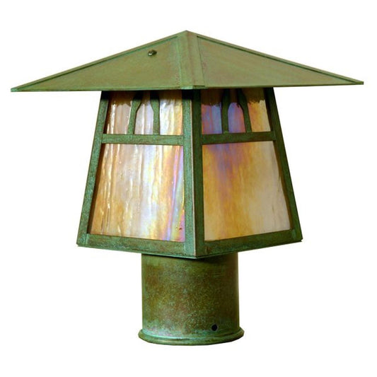 8″ Carmel Post Mount With Bungalow Overlay - CP-8BGW-VP - Verdigris Patina by Arroyo Craftsman