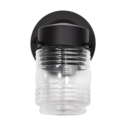 8 Watt - 1 Light - Porch - Wall - Mason Jar Fixture - 3000K - Black Finish with Clear Glass - Satco 62-1573