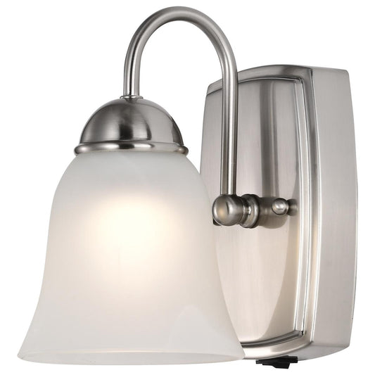8 Watt - LED 1 Light Vanity Fixture - 3000K - Brushed Nickel with Alabaster Glass - With Switch - Satco 62-1569