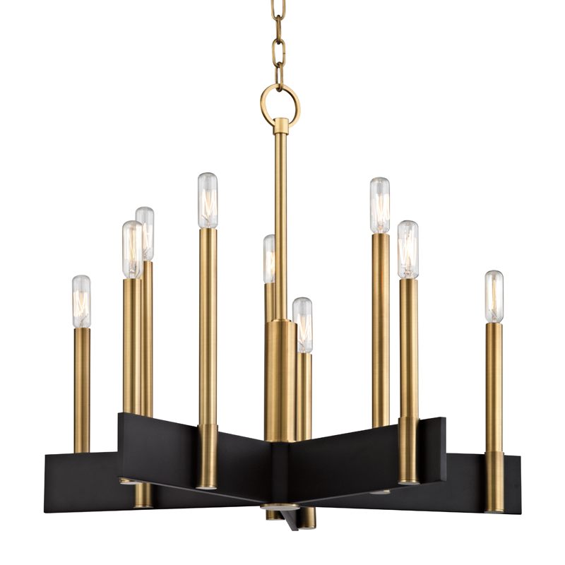 Hudson Valley Lighting Abrams 10-Light Chandelier - Dimmable Aged Brass, Minimalist Design, Adjustable Height