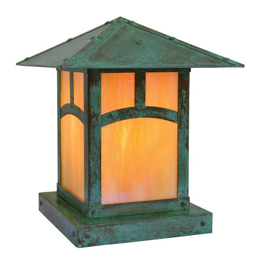 9″ Evergreen Column Mount With Classic Arch Overlay - EC-9AGW-VP - Verdigris Patina by Arroyo Craftsman