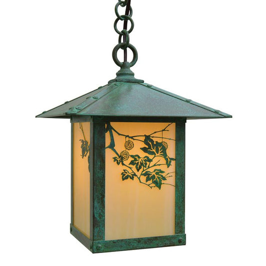 9″ Evergreen Pendant With Sycamore Filigree - EH-9SFOF-VP - Verdigris Patina by Arroyo Craftsman