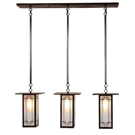9″ Franklin Long Body 3 Light In-Line Chandelier - FICH-9L/3Y-BZ - Bronze by Arroyo Craftsman