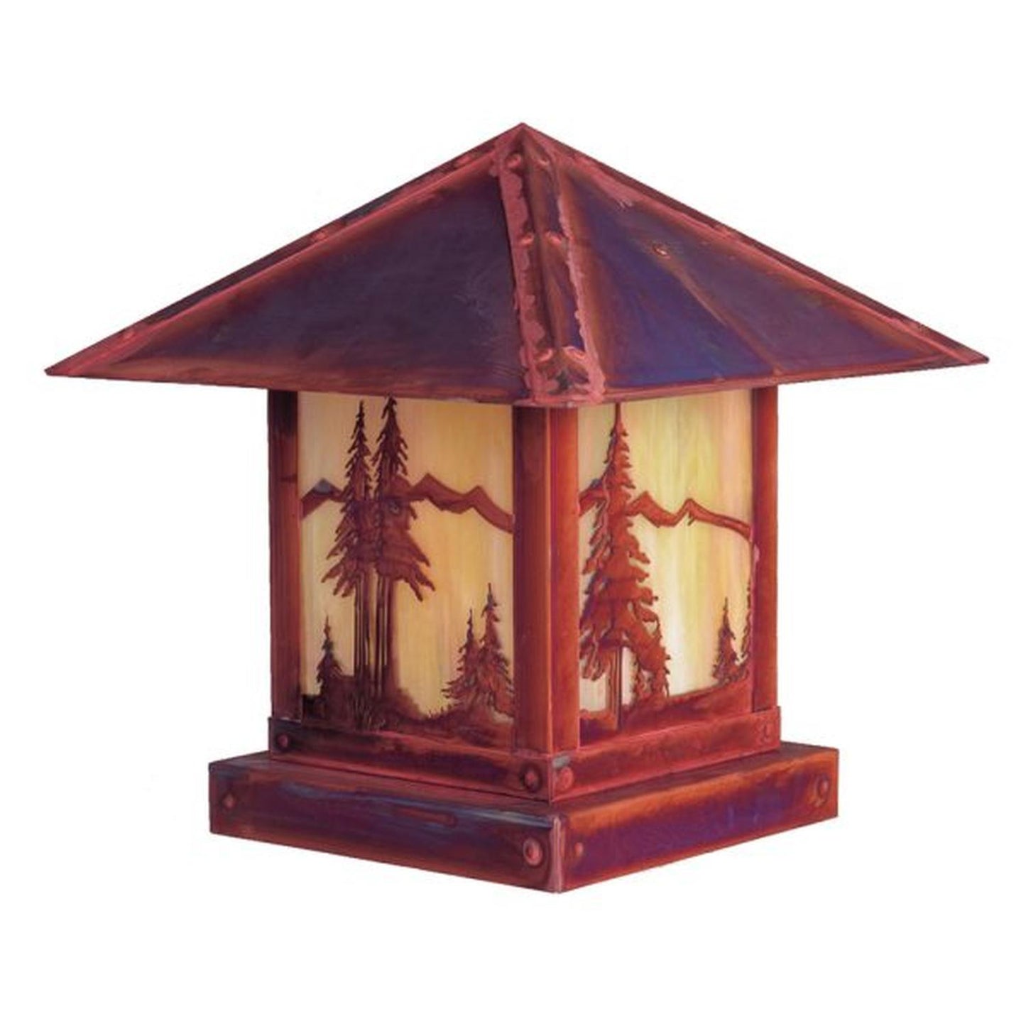 9″ Timber Ridge Column Mount With Mountain Filigree - TRC-9MNGW-RC - Raw Copper by Arroyo Craftsman