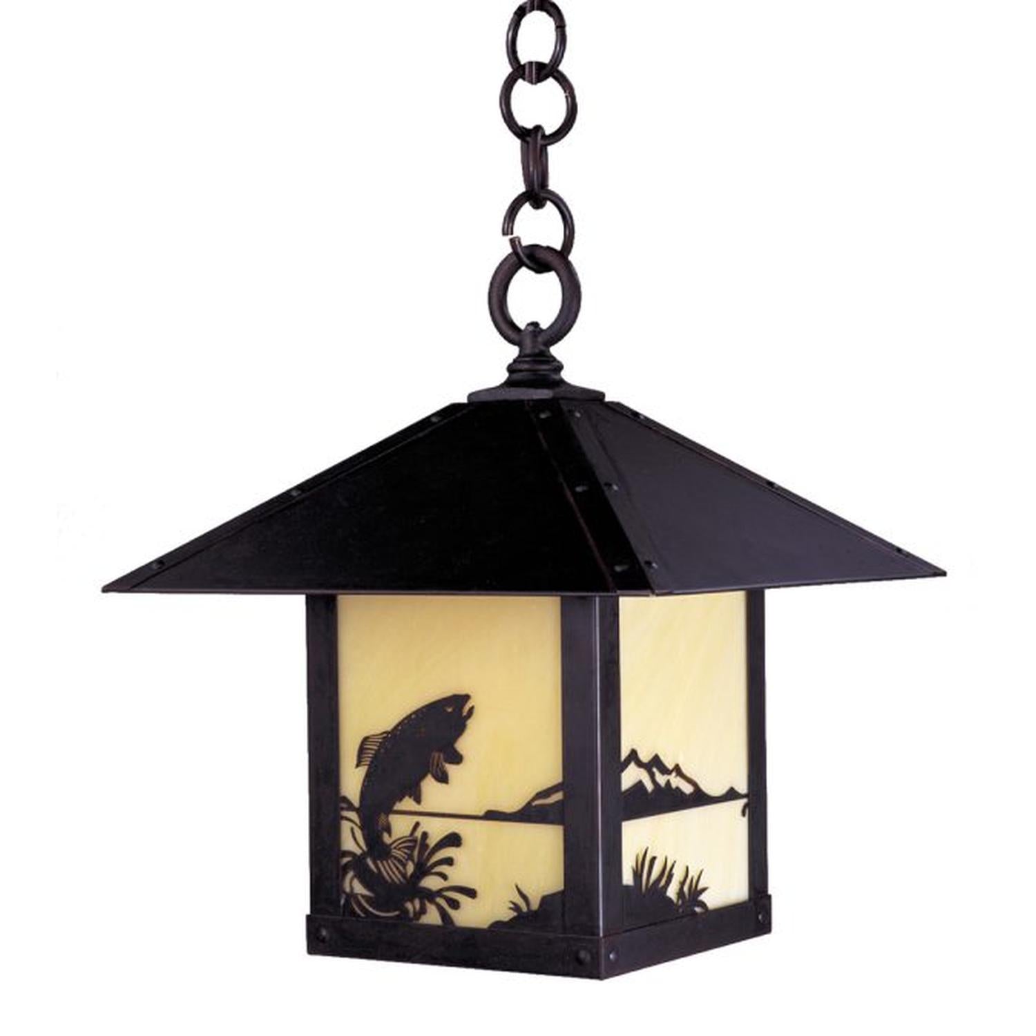 9″ Timber Ridge Pendant With Trout Filigree - TRH-9TRTN-BZ - Bronze by Arroyo Craftsman
