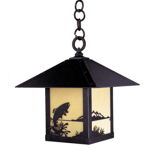9″ Timber Ridge Pendant With Trout Filigree - TRH-9TRTN-BZ - Bronze by Arroyo Craftsman