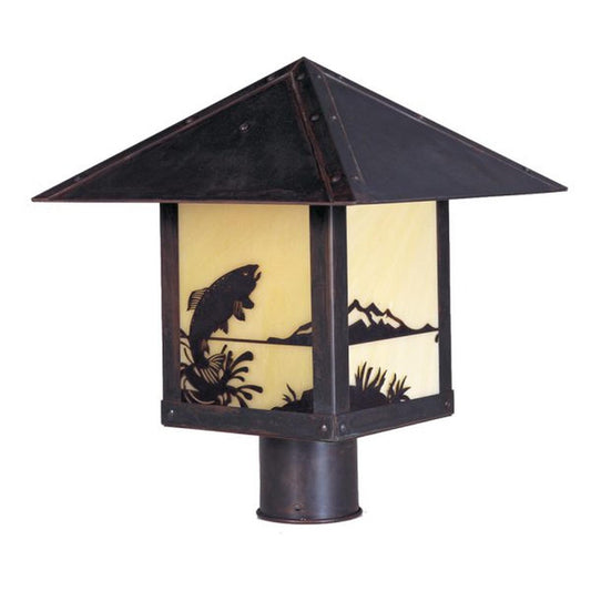 9″ Timber Ridge Post Mount With Trout Filigree - TRP-9TRTN-BZ - Bronze by Arroyo Craftsman