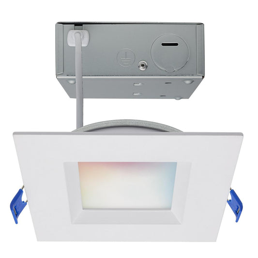 9 Watt - LED Direct Wire - Low Profile Regress Baffle Downlight - 4 Inch Square - Starfish IOT - Tunable White and RGB - 120 Volt - 90 CRI - White Finish - Satco S11565