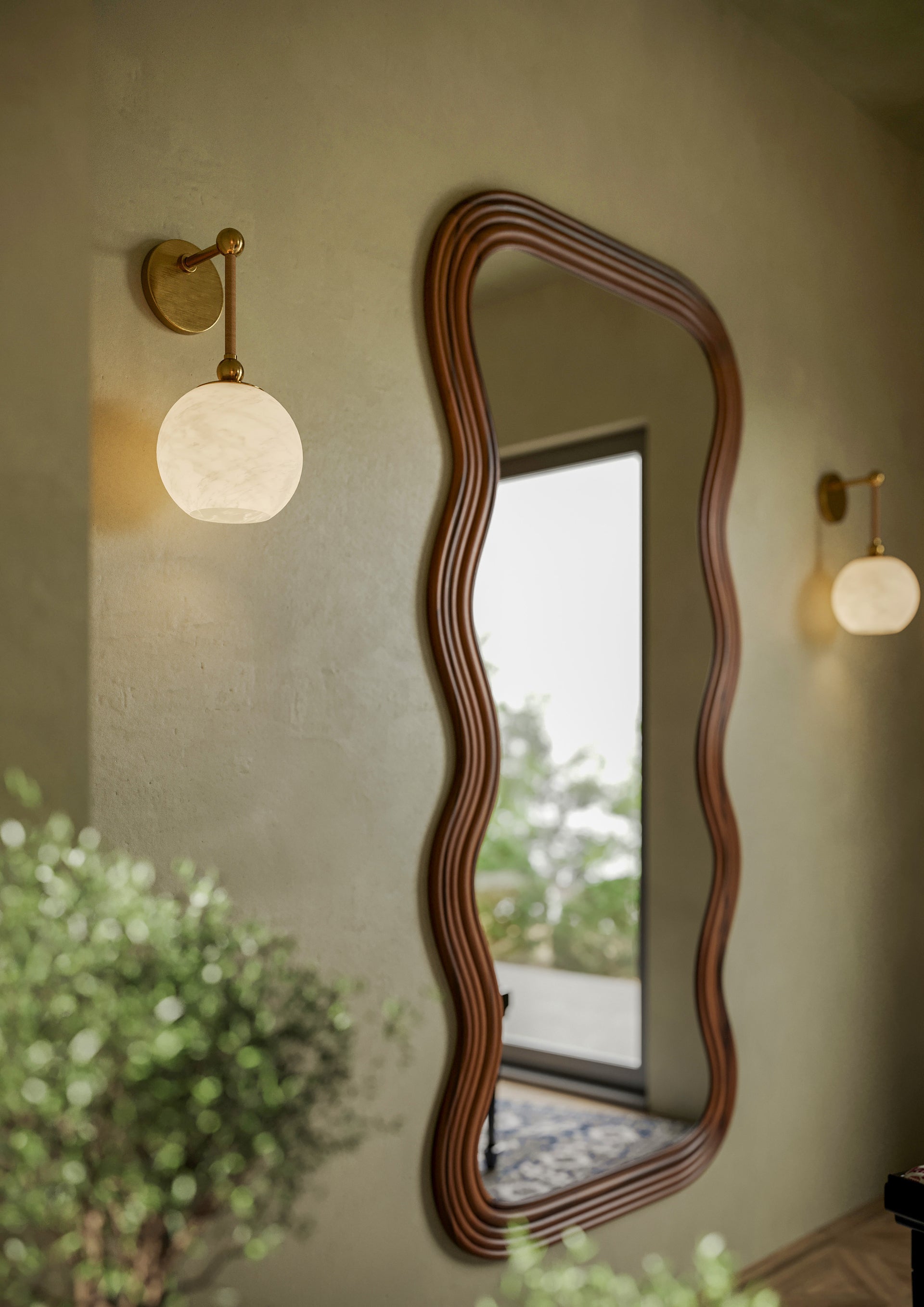 Mitzi Abbie Sconce Wall Light in Aged Brass with Cloud Glass & Natural Jute Rope, 15W E26