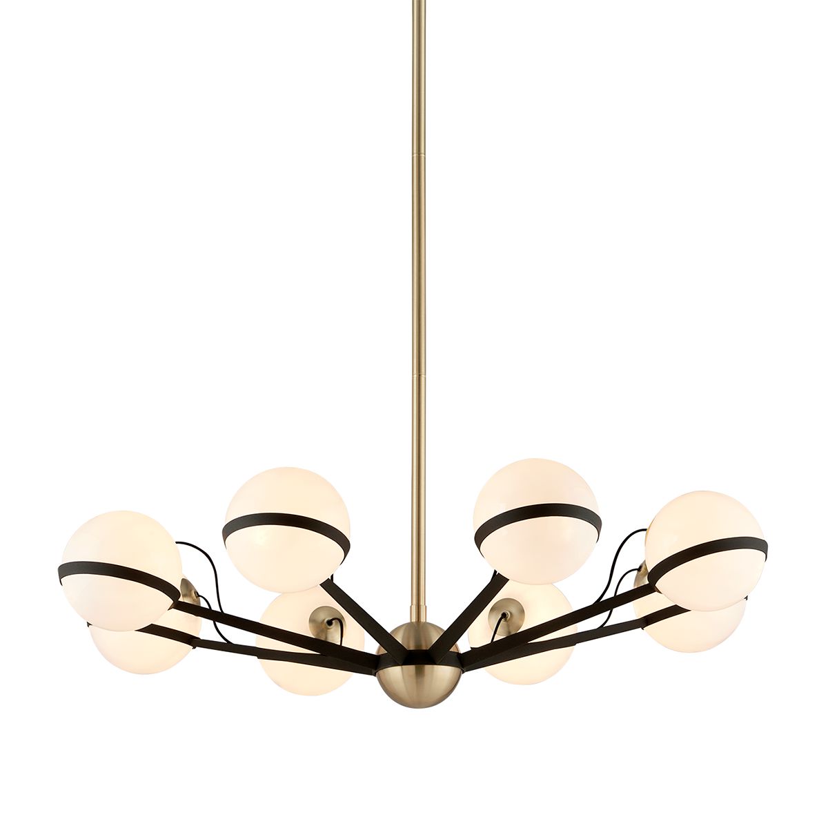 Ace Medium Chandelier by Troy Lighting, Dimmable Lighting, Opal Glass Shades, Textured Bronze/Brushed Brass Finish