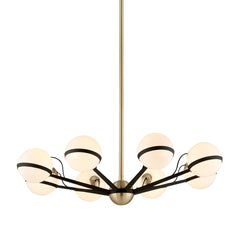 Ace Medium Chandelier by Troy Lighting, Dimmable Lighting, Opal Glass Shades, Textured Bronze/Brushed Brass Finish