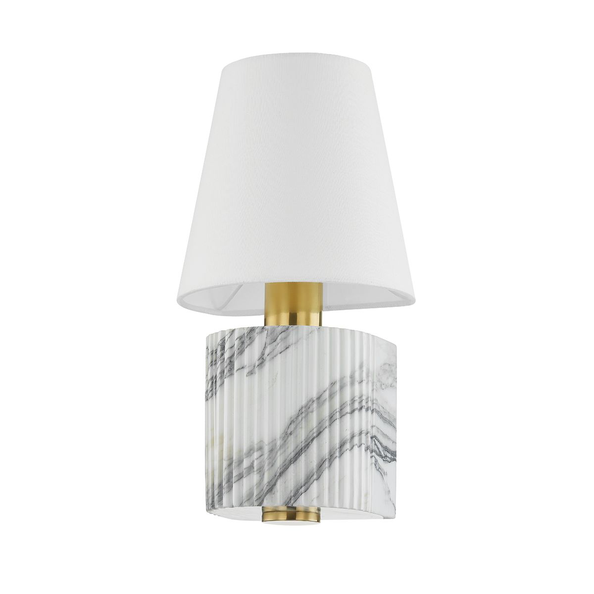 Aden Sconce 15.5" Modern Wall Light by Corbett Lighting with Aged Brass Finish and Dimmable Linen Shade