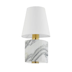 Aden Sconce 15.5" Modern Wall Light by Corbett Lighting with Aged Brass Finish and Dimmable Linen Shade