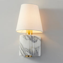 Aden Sconce 15.5" Modern Wall Light by Corbett Lighting with Aged Brass Finish and Dimmable Linen Shade
