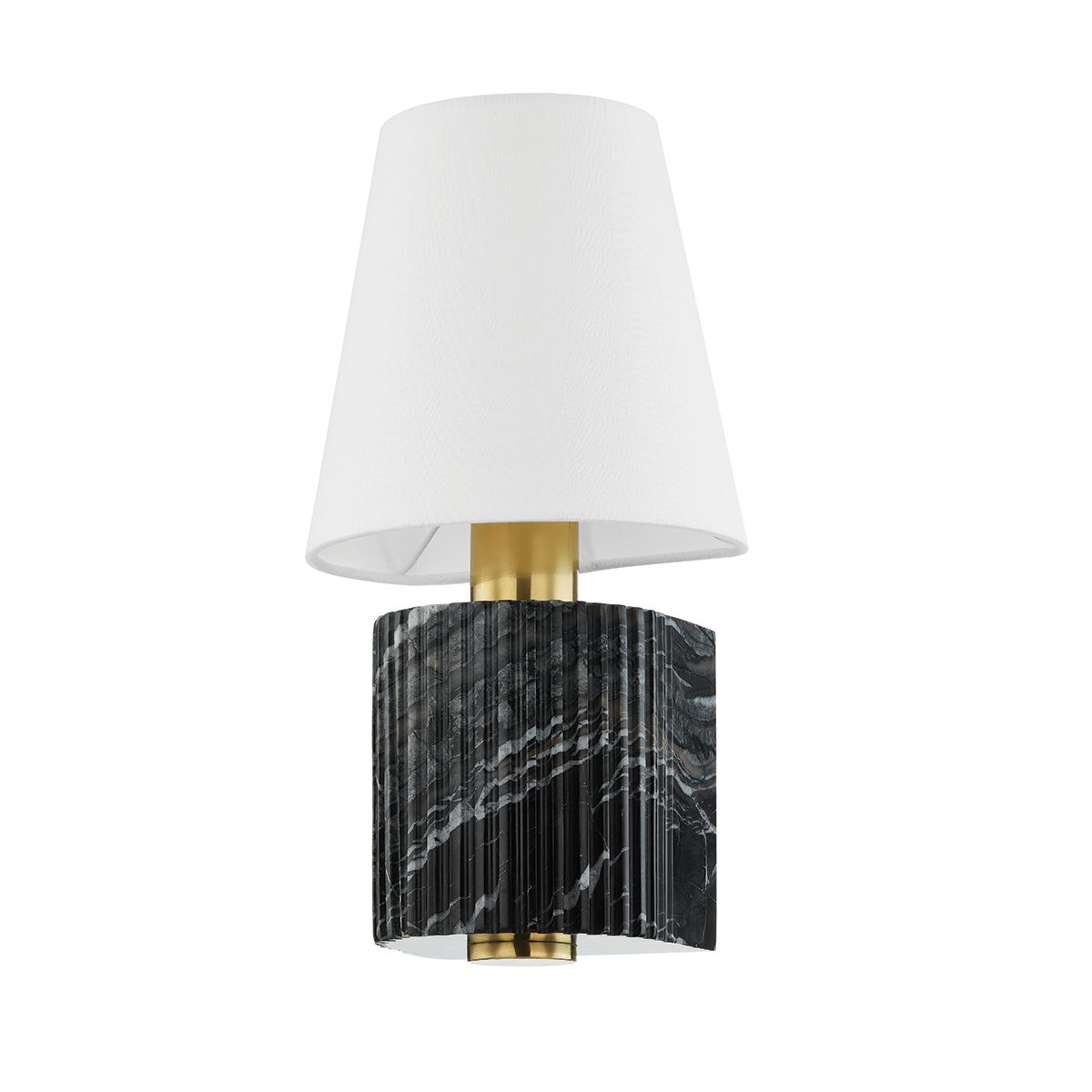 Aden Sconce 15.5" Modern Wall Light by Corbett Lighting with Aged Brass Finish and Dimmable Linen Shade