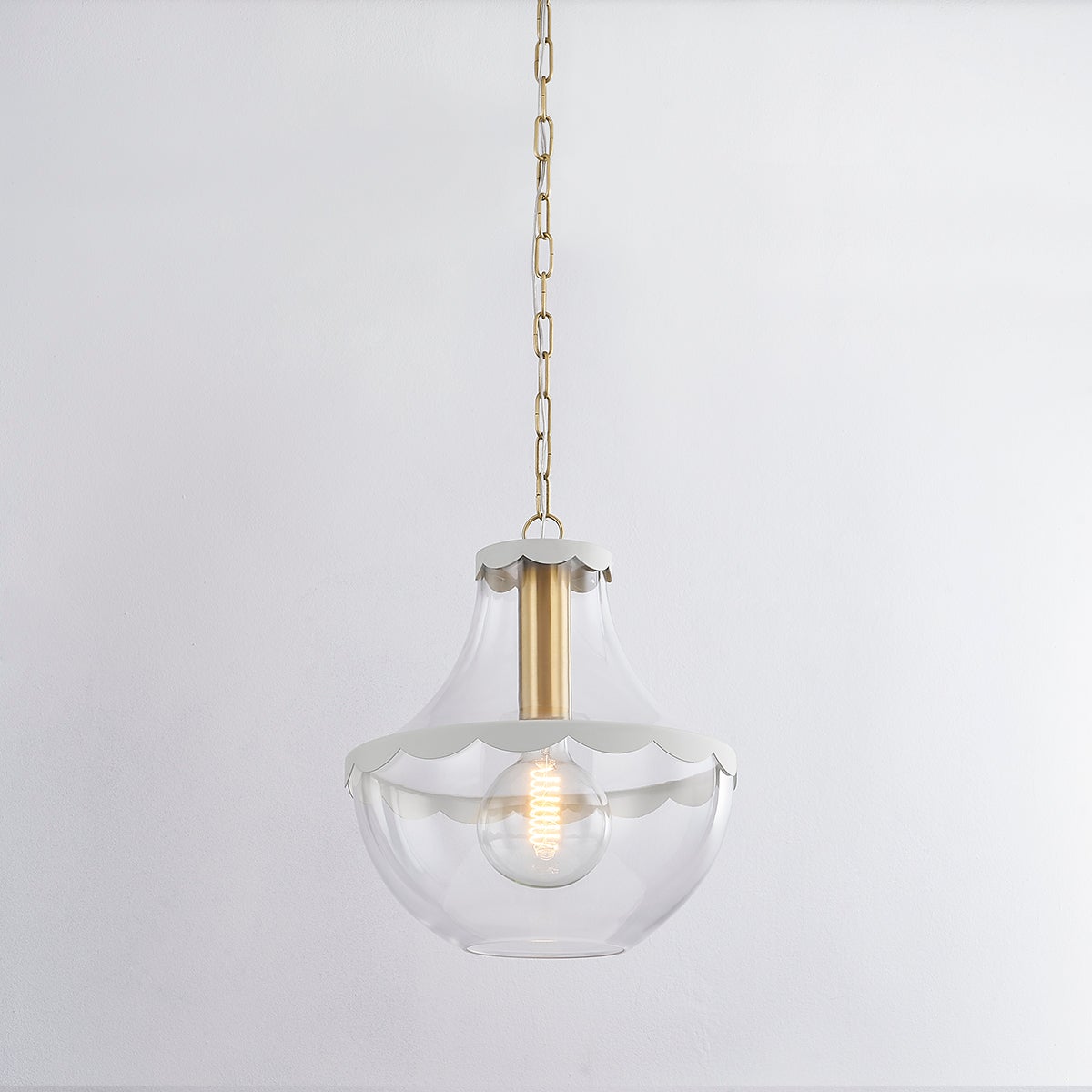 Alaina Large Pendant Light by Mitzi, Aged Brass Finish, Dimmable, Clear Glass Shade, 16.5" H