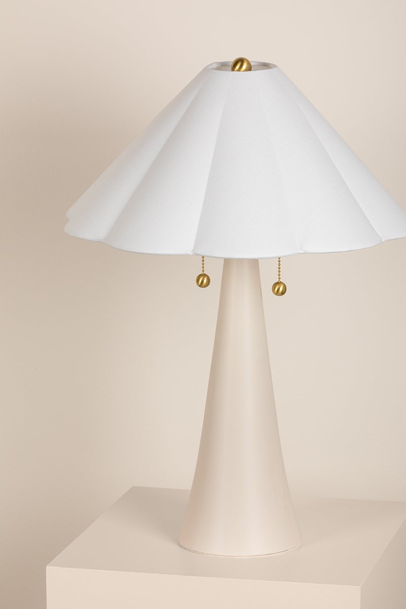 Alana Table Lamp by Mitzi with Dimmable Feature, Aged Brass Finish, 23" Height, Antique Ivory Scalloped Shade