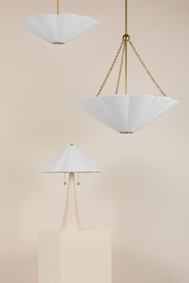 Alana Table Lamp by Mitzi with Dimmable Feature, Aged Brass Finish, 23" Height, Antique Ivory Scalloped Shade