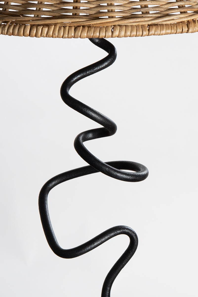 Alaric Table Lamp By Troy Lighting, Forged Iron Stem, Natural Rattan Shade, Dimmable, 120V