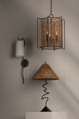 Alaric Table Lamp By Troy Lighting, Forged Iron Stem, Natural Rattan Shade, Dimmable, 120V