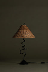 Alaric Table Lamp By Troy Lighting, Forged Iron Stem, Natural Rattan Shade, Dimmable, 120V