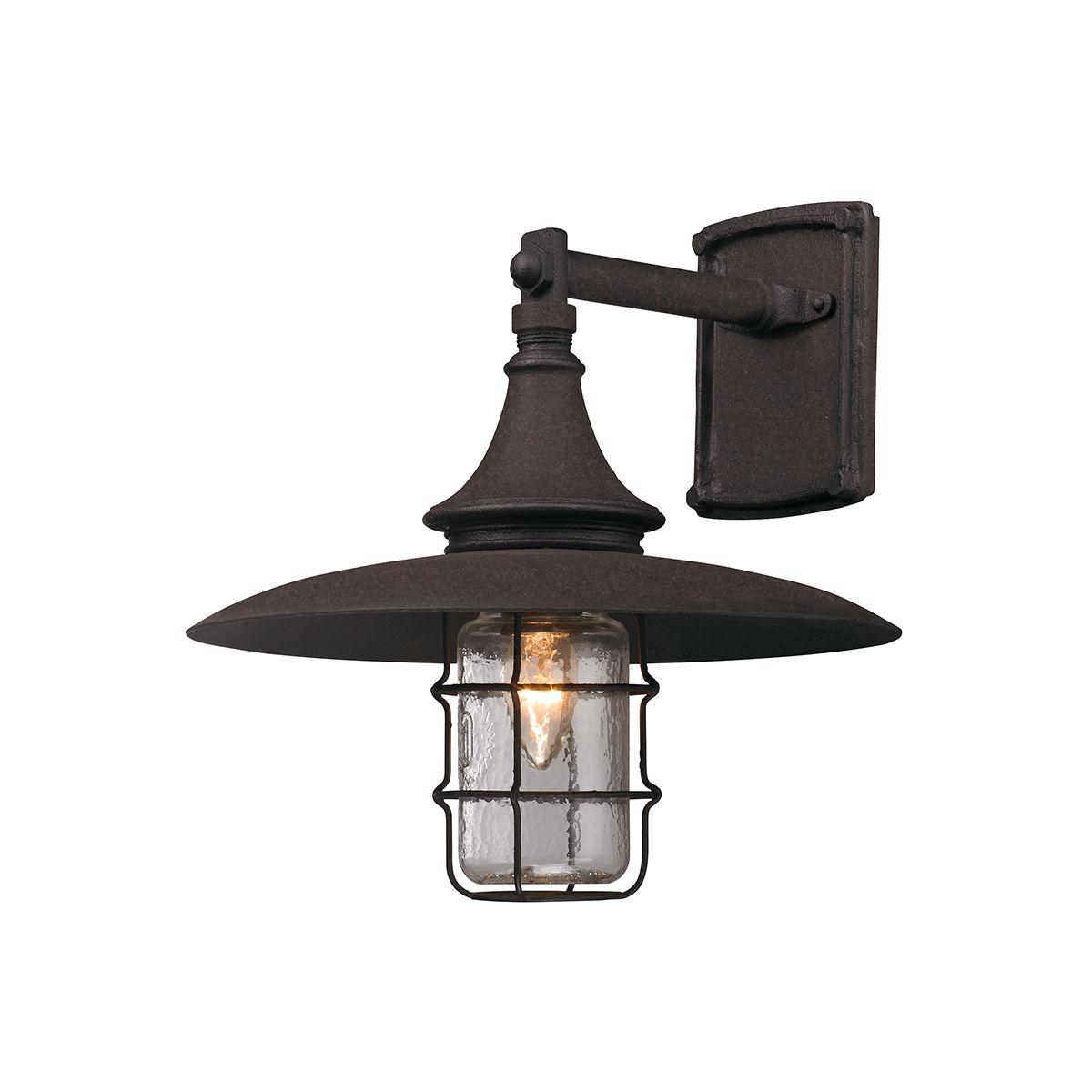 Troy Lighting Allegheny 13" Outdoor Wall Sconce, Rustic Iron Cage with Clear Glass Shade, Heritage Bronze Finish