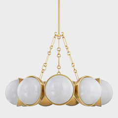 Althea Chandelier 9-Light Fixture by Corbett Lighting with Vintage Polished Brass and Cloud Glass Globes