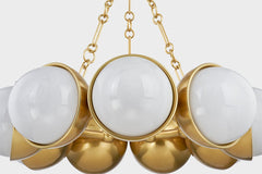 Althea Chandelier 9-Light Fixture by Corbett Lighting with Vintage Polished Brass and Cloud Glass Globes