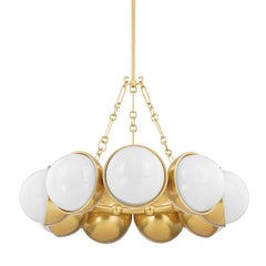 Althea Chandelier 9-Light Fixture by Corbett Lighting with Vintage Polished Brass and Cloud Glass Globes