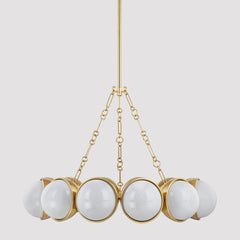 Althea Large Chandelier 29.25"H x 43"W with 12 Light Fixtures, Cloud Glass & Vintage Brass
