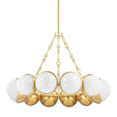 Althea Large Chandelier 29.25"H x 43"W with 12 Light Fixtures, Cloud Glass & Vintage Brass
