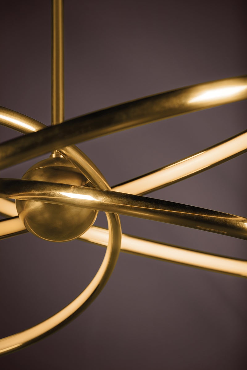 Alula Chandelier by Corbett Lighting with 3 Dimmable LED Rings, Vintage Brass Finish, 1050 Lumens