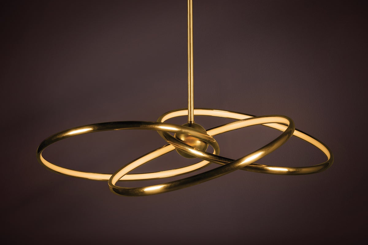 Alula Chandelier by Corbett Lighting with 3 Dimmable LED Rings, Vintage Brass Finish, 1050 Lumens