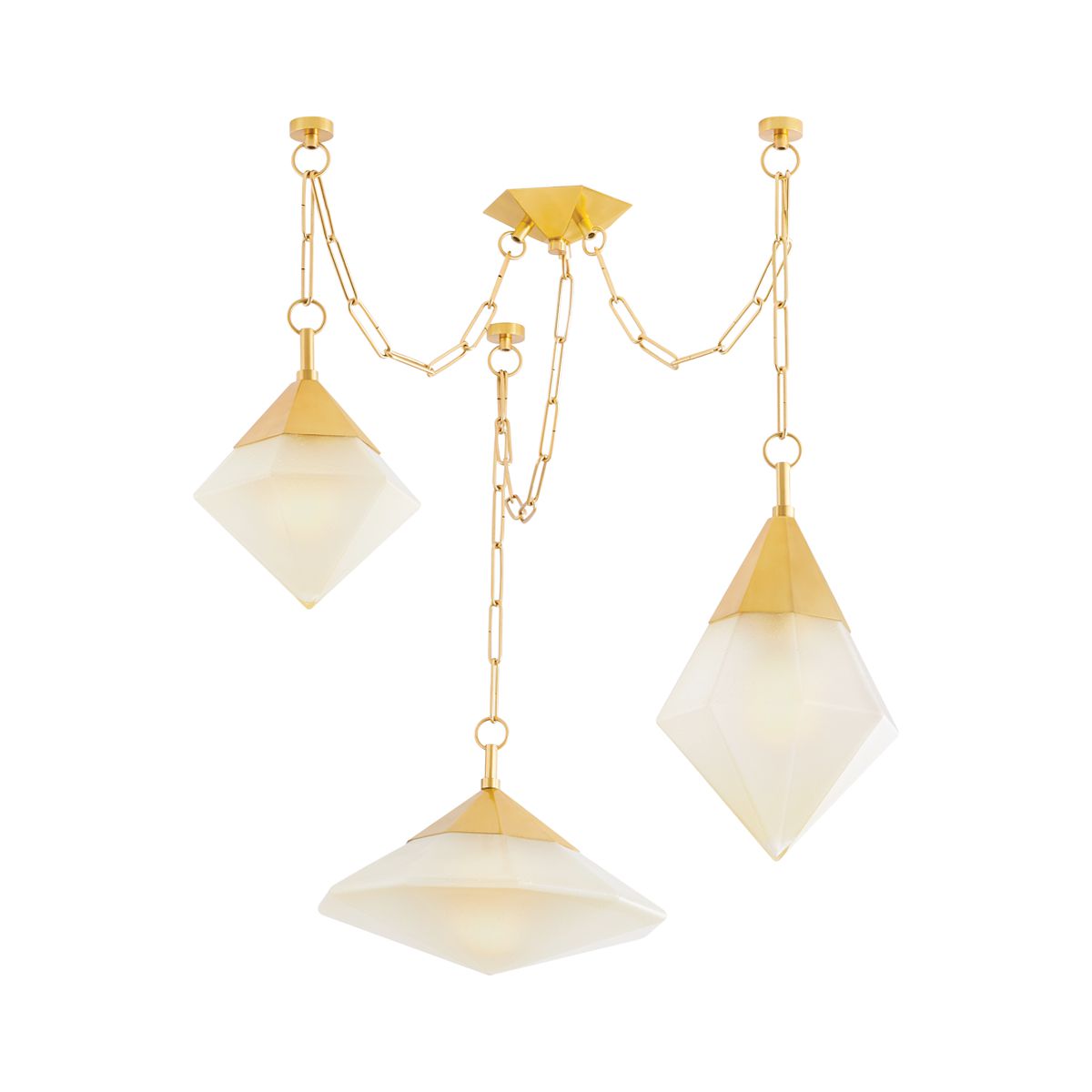 Angelique 3-Light Chandelier by Corbett Lighting - Vintage Brass Finish, Adjustable Height, UL Damp Rated