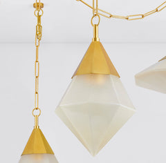 Angelique 5-Light Chandelier by Corbett Lighting, Dimmable Hand-Blown Glass Pendants, Vintage Brass Finish