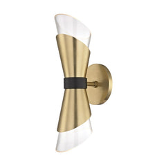 Angie 2-Light Wall Sconce by Mitzi with Dimmable Feature, Clear Glass Shade, Aged Brass or Polished Nickel Finish
