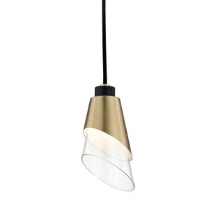 Angie Pendant Light by Mitzi H130701-AGB/BK, Dimmable, Adjustable Height, Aged Brass & Glass Shade