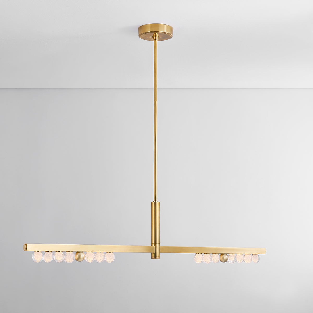 Annecy Linear Chandelier 382-51-VB by Corbett Lighting, Vintage Brass with Crystal Orbs, 550 Lumens