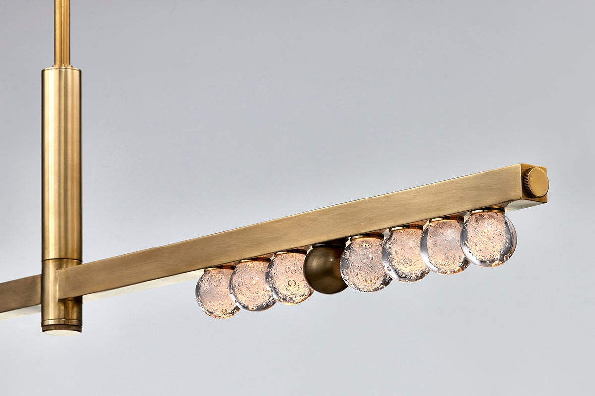 Annecy Linear Chandelier 382-51-VB by Corbett Lighting, Vintage Brass with Crystal Orbs, 550 Lumens