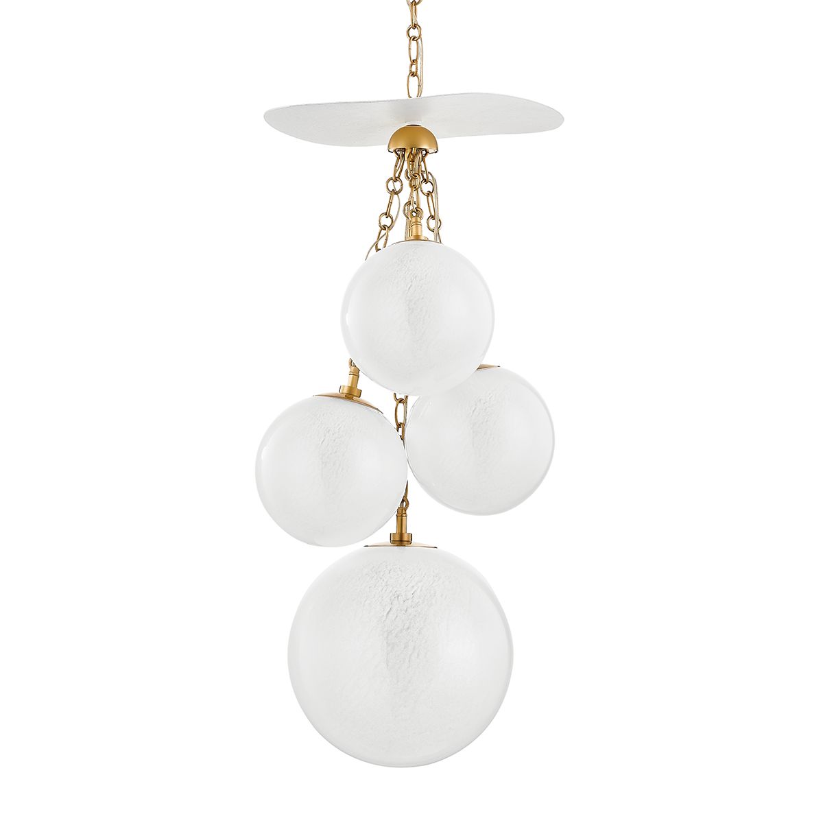 Antoinette 4-Light Pendant by Corbett Lighting in Vintage Brass with Dimmable Lighting and Glass Shade