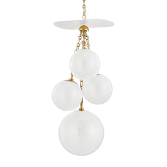 Antoinette 4-Light Pendant by Corbett Lighting in Vintage Brass with Dimmable Lighting and Glass Shade